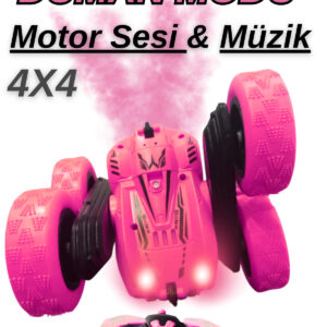 Uzaktan Kumandalı Duman Modlu Işıklı Şarjlı Motor Sesli Müzikli 2.4ghz Akrobat Araba (PEMBE)