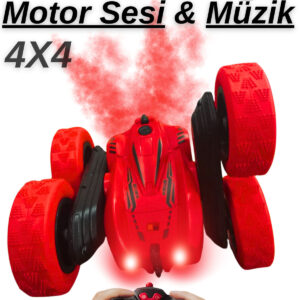 Uzaktan Kumandalı Duman Modlu Işıklı Şarjlı Motor Sesli Müzikli 2.4ghz Akrobat Araba (KIRMIZI)