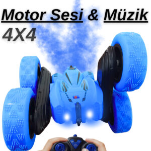 Uzaktan Kumandalı Duman Modlu Işıklı Şarjlı Motor Sesli Müzikli 2.4ghz Akrobat Araba (MAVİ)