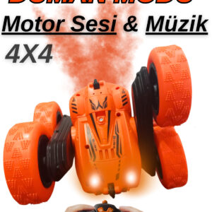 Uzaktan Kumandalı Duman Modlu Işıklı Şarjlı Motor Sesli Müzikli 2.4ghz Akrobat Araba (TURUNCU)