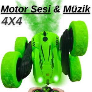 Uzaktan Kumandalı Duman Modlu Işıklı Şarjlı Motor Sesli Müzikli 2.4ghz Akrobat Araba (YEŞİL)
