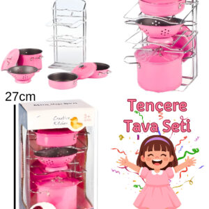 7 Parça Metal PEMBE Renkli Tencere Tava Oyuncak Seti