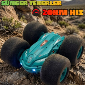 20 Km Hız 7.4V Büyük Boy Sünger Teker Uzaktan Kumandalı Full Fonksiyon Akrobat Araba (TURKUAZ)