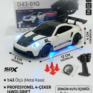 1:43 Ölçek Metal Şarjlı Mini Drift Rc 15 Km Hız 4 Çeker GT3 RS Tasarım Profesyonel Uzaktan Kumandalı Drift ve Yarış Arabası