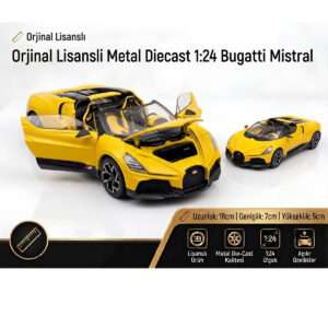 1:24 Ölçek Orjinal Lisanslı Diecast Metal Bugatti Mistral Araba ( SARI )