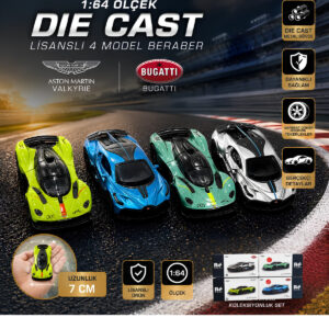 1:64 Ölçek Orjinal Lisanlı Metal Die Cast 4 Lü Set Bugatti Divo ve Aston Martin Valkyrıe- Set 4