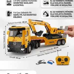 2.4 GHZ Uzaktan Kumandalı Şarjlı Römorklu Kepçe Taşıyıcı TIR