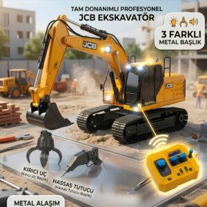 JCB Lisanlı 2.4 GHZ 3 Başlıklı Metal Alaşımlı Profesonel 1.200 Mah Şarjlı Uzaktan Kumandalı Kepçe