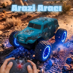1:18 Ölçek Led Işıklı Şarjlı Off-Road 360 Derece Dönebilen Stunt Car Uzaktan Kumandalı Canavar Araba (TURKUAZ)