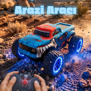 1:18 Ölçek Led Işıklı Şarjlı Off-Road 360 Derece Dönebilen Stunt Car Uzaktan Kumandalı Canavar Araba (MAVİ)