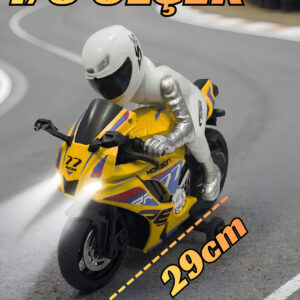 1/8 Ölçek 2.4Ghz Uzaktan Kumandalı 15KM HIZ Şarjlı Drift Atan Işıklı Motosiklet (Motor Oyuncak) (SARI)