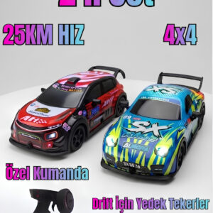 Uzaktan Kumandalı Araba 2'li Set Şarjlı Işıklı 4x4 Drift Aracı 25km/h 1:22 (MAVİ-KIRMIZI)