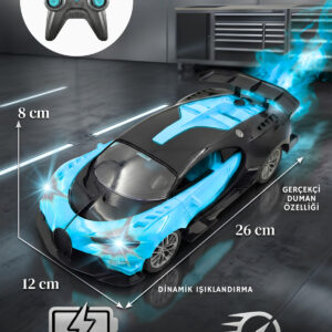 1:16 Ölçek Buhar Atan Full Fonksiyon Işıklı Şarjlı Bugatti Görünümlü Uzaktan Kumandalı Araba (MAVİ)