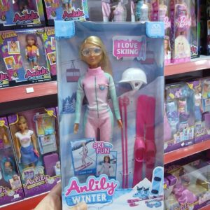 Kayak Yapan Oyuncak Kız Bebek Aksesuarlı (PEMBE)