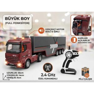 Büyük Boy 2.4 GHZ Uzaktan Kumandalı Dorseli Konteyner Tırı Kapıları Açılır Full Fonksiyon RC Tır Pilli