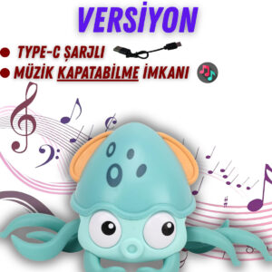 Emeklemeye Yardımcı, Müzik Açma Kapatma Fonksiyonlu, Usb Şarjlı, Sensörlü Sevimli Ahtapot Oyuncak (MAVİ)