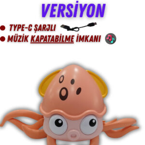 Emeklemeye Yardımcı, Müzik Açma Kapatma Fonksiyonlu, Usb Şarjlı, Sensörlü Sevimli Ahtapot Oyuncak (TURUNCU)