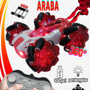 Drift Yapan Uzaktan Kumandalı Araba-Buhar,Işık,Ses,TypeC Şarj,360°Dönüş,Full Fonksiyon (Kırmızı)