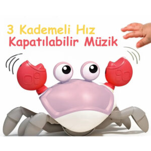 Emeklemeye Yardımcı 3 Hız Kademeli Kapatıp Açılabilen Müzikli Sensörlü Şarjlı Yengeç Oyuncak
